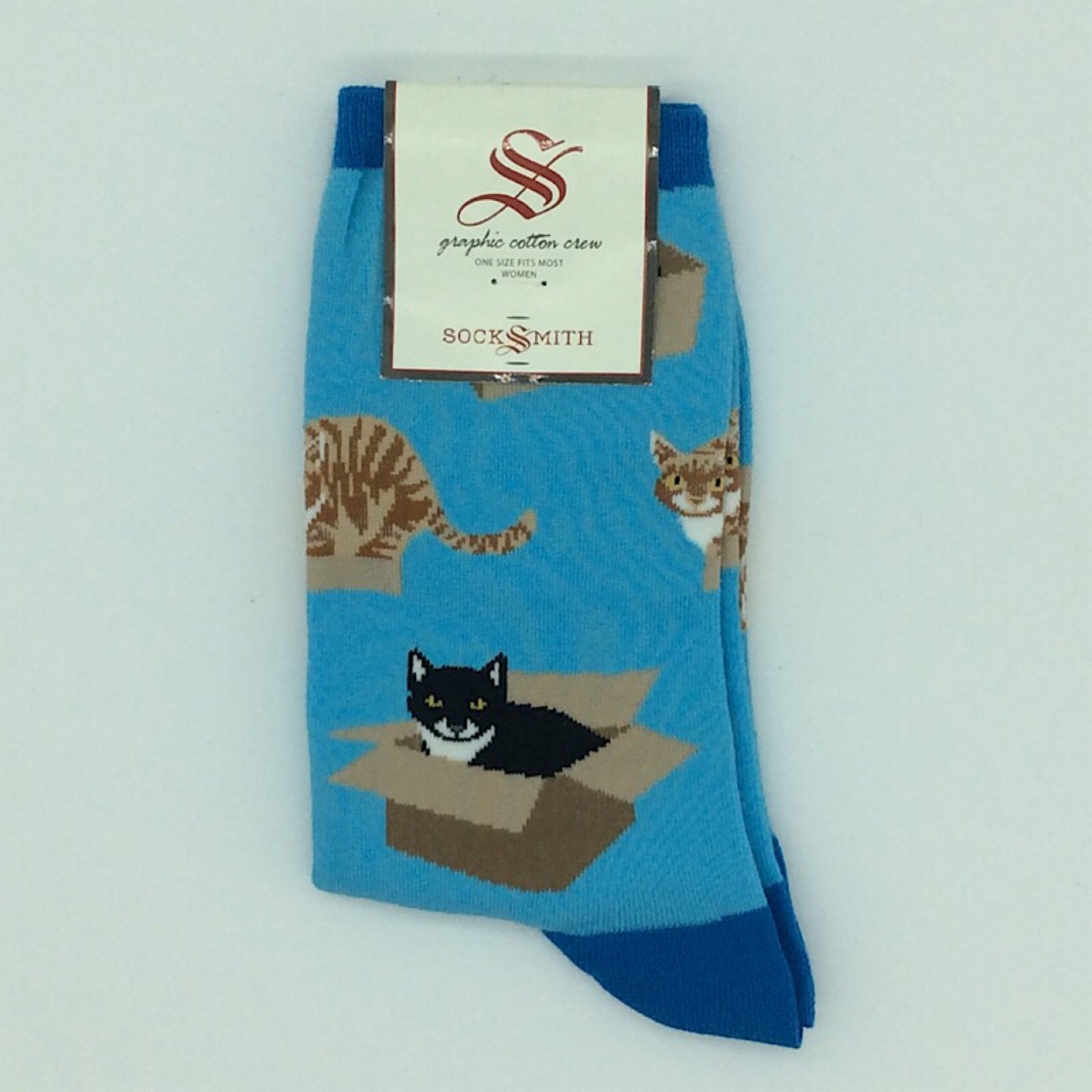 Socksmith Cat in a Box Socks in Azure wnc765 Paloma Clothing 6316 SW